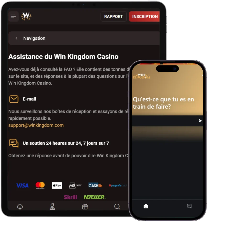WinKingdom Casino assistance mobile avec support email et méthodes de paiement