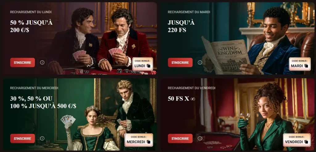 WinKingdom Casino promotions de rechargement du lundi, mardi, mercredi et vendredi