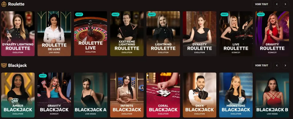 WinKingdom Casino jeux de roulette et blackjack live avec tables Evolution